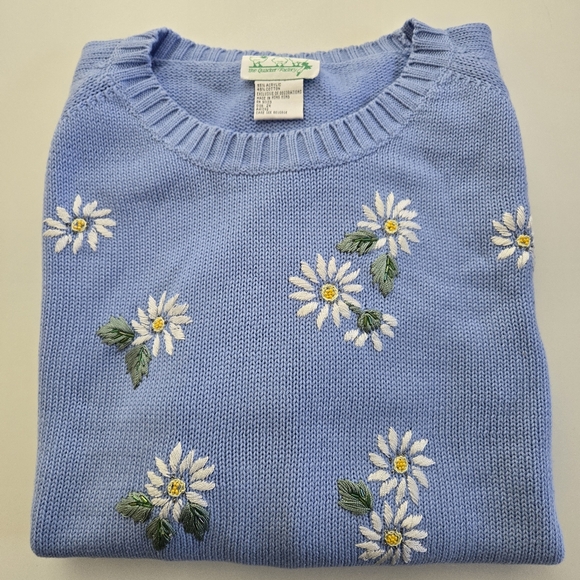 The Quacker Factory Sweaters - Vintage Quacker Factory Embroidered Daisy Pullover Sweater Size 2X Spring FLAW